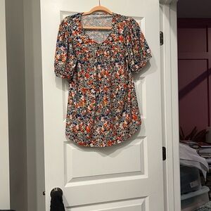 Beginning Boutique Floral Blouse - Red and Blue